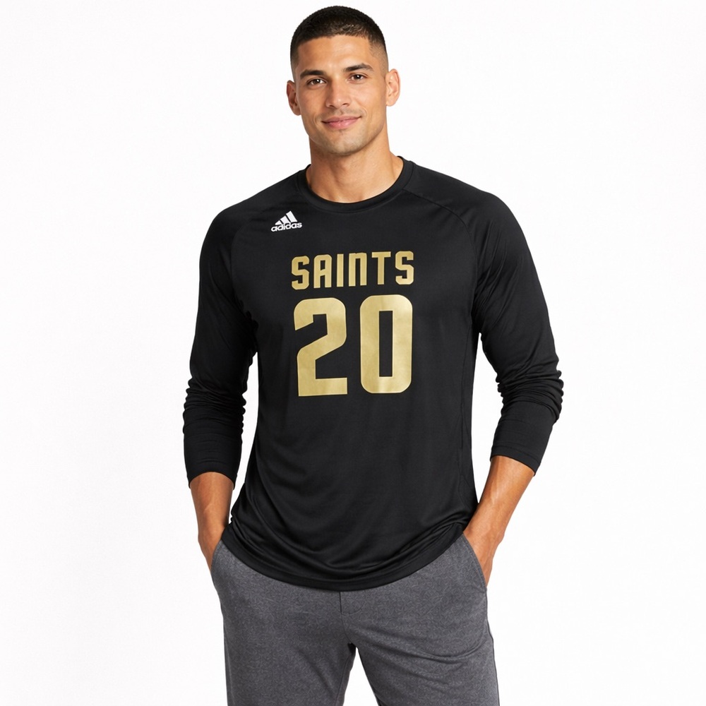 Adidas Saints 20 mens Long Sleeve Performance Tee Black Gold Size 2XL NWT